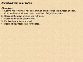 Animal Nutrition and Feeding Objectives: