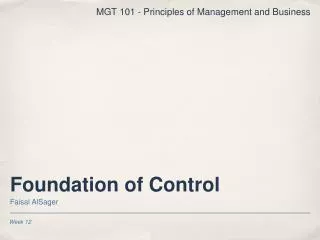 Foundation of Control