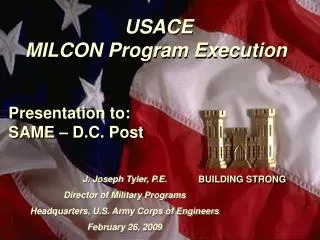 USACE MILCON Program Execution