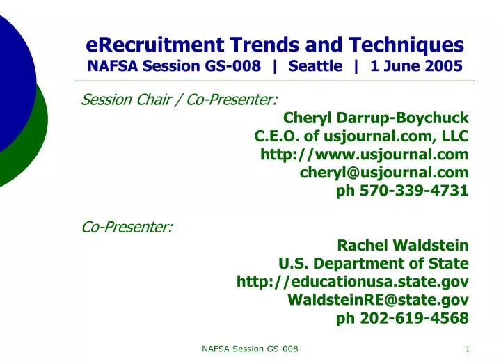 erecruitment trends and techniques nafsa session gs 008 seattle 1 june 2005