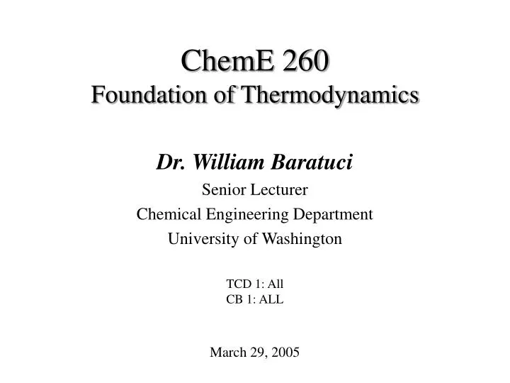 cheme 260 foundation of thermodynamics