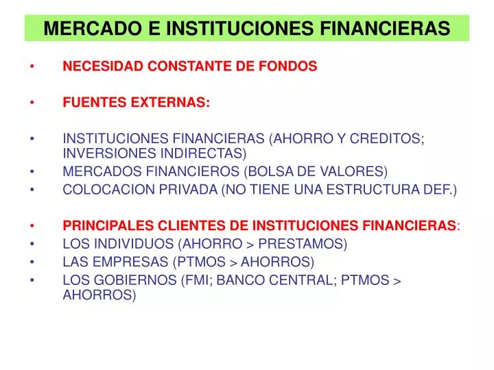 mercado e instituciones financieras