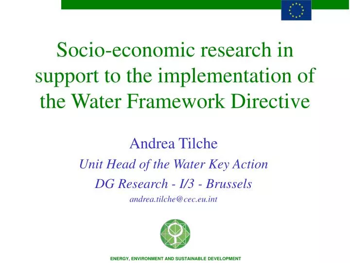 socio economic research in support to the implementation of the water framework directive