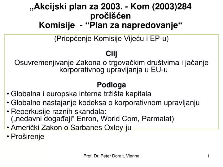 a kcijski plan za 2003 k om 2003 284 pro i en komisije plan za napredovanje