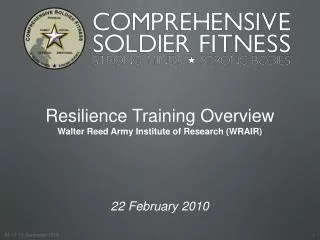 Resilience Training Overview Walter Reed Army Institute of Research (WRAIR) 22 February 2010