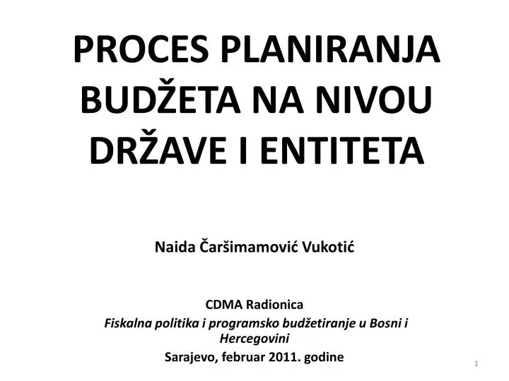 proces planiranja bud eta na nivou dr ave i entiteta