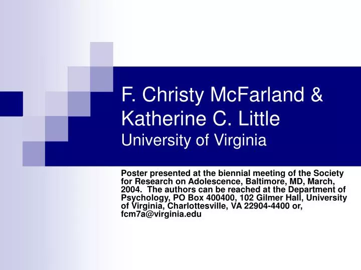 f christy mcfarland katherine c little university of virginia