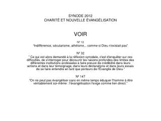 synode 2012 charit et nouvelle vang lisation