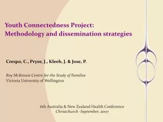 Youth Connectedness Project: Methodology and dissemination strategies