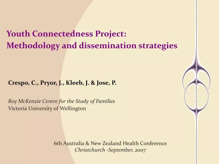 youth connectedness project methodology and dissemination strategies