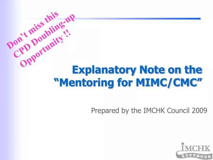 explanatory note on the mentoring for mimc cmc