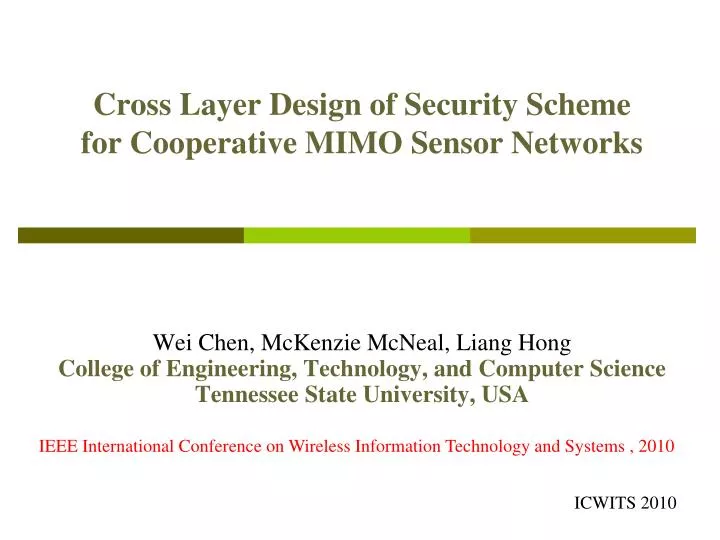 cross layer design of security scheme for cooperative mimo sensor networks