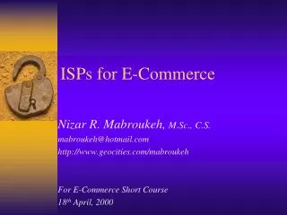 ISPs for E-Commerce