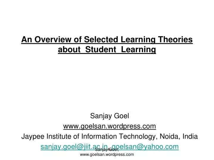 an overview of selected learning theories about student learning