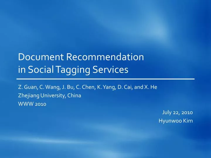 document recommendation in social tagging services