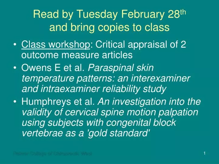 read by tuesday february 28 th and bring copies to class