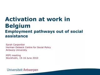 Activation at work in Belgium Employment pathways out of social assistance
