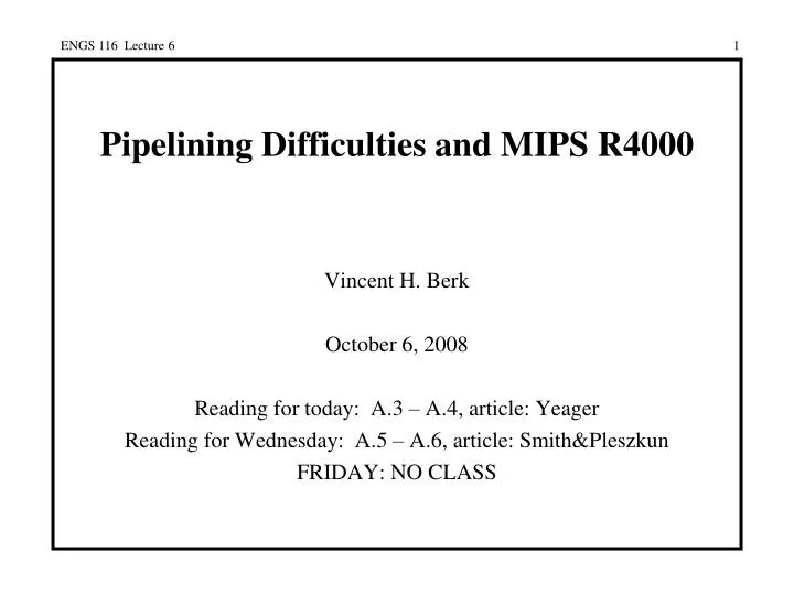 pipelining difficulties and mips r4000