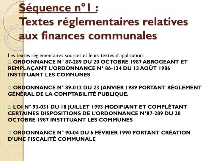s quence n 1 textes r glementaires relatives aux finances communales