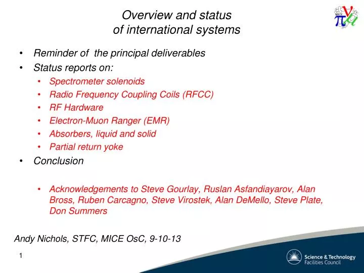 overview and status of international systems