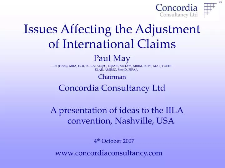 issues affecting the adjustment of international claims