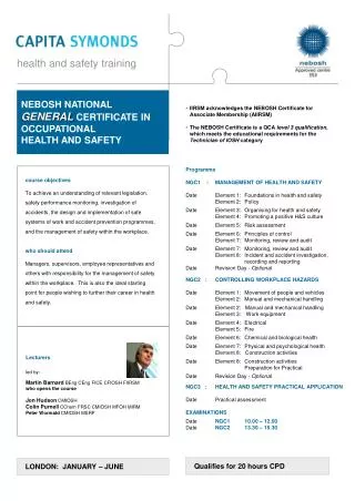 Programme NGC1 : 	MANAGEMENT OF HEALTH AND SAFETY