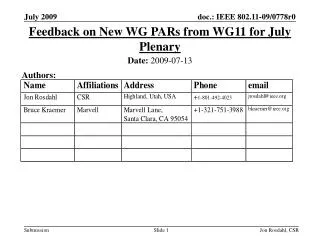 Feedback on New WG PARs from WG11 for July Plenary