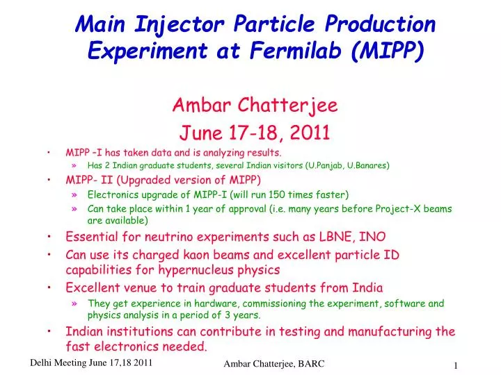 main injector particle production experiment at fermilab mipp