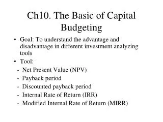 Ch10. The Basic of Capital Budgeting
