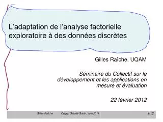 l adaptation de l analyse factorielle exploratoire des donn es discr tes