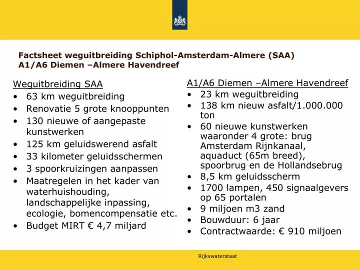 factsheet weguitbreiding schiphol amsterdam almere saa a1 a6 diemen almere havendreef