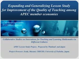 Collaborative Studies on Innovations for Teaching and Learning Mathematics in Different Cultures