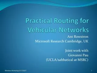 Practical Routing for Vehicular Networks