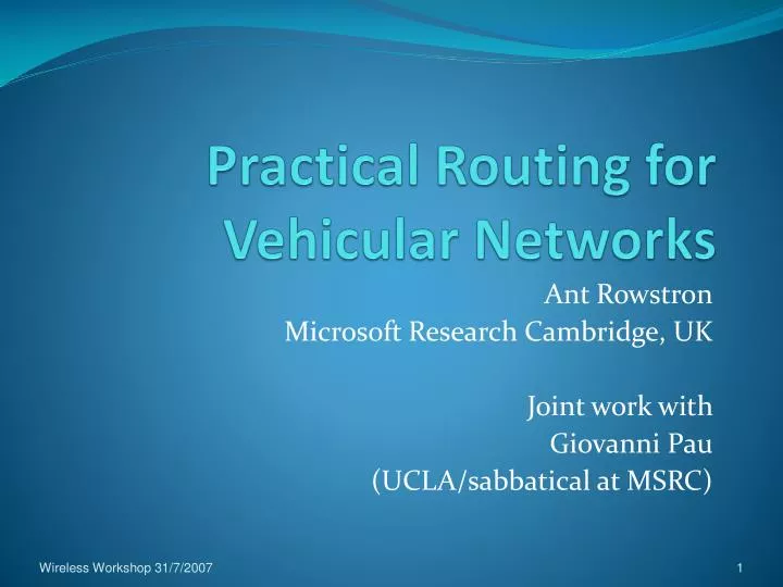 practical routing for vehicular networks
