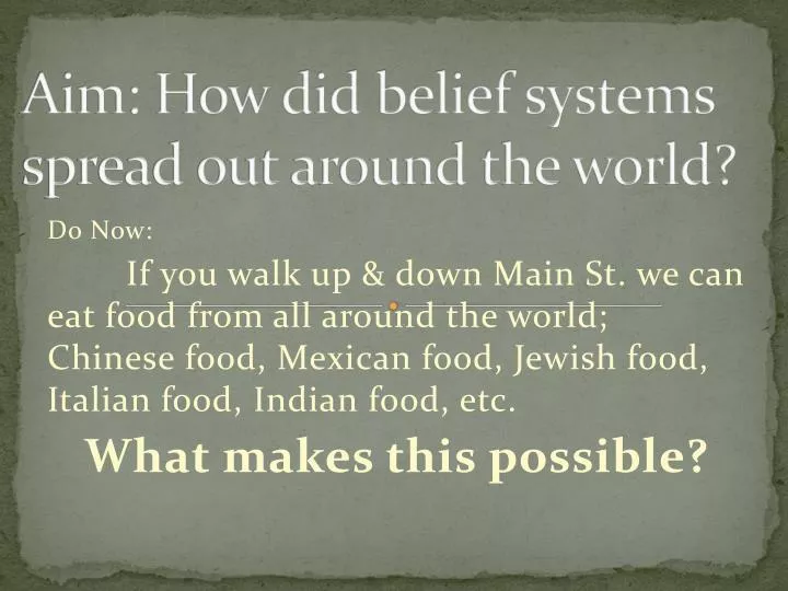 aim how did belief systems spread out around the world