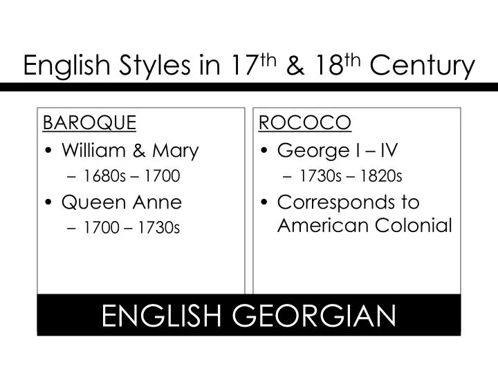 english styles in 17 th 18 th century