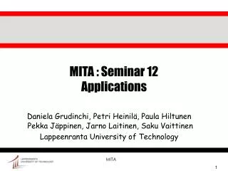 MITA : Seminar 12 Applications