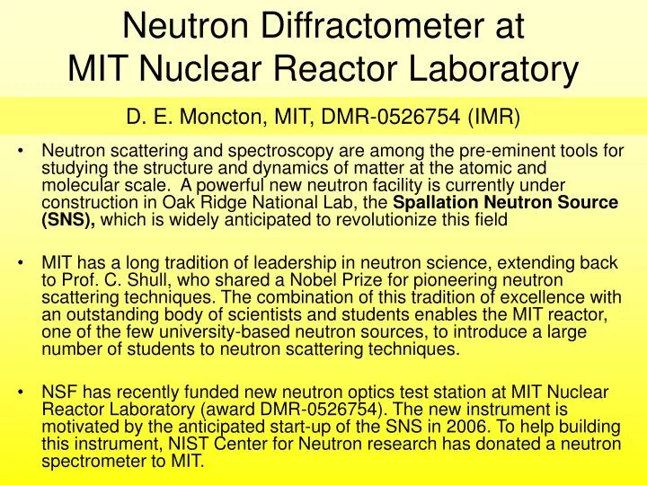 neutron diffractometer at mit nuclear reactor laboratory