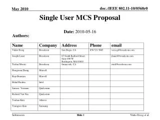 Single User MCS Proposal