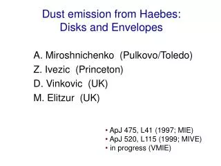 Dust emission from Haebes: Disks and Envelopes