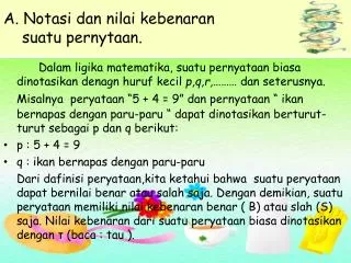 a notasi dan nilai kebenaran suatu pernytaan