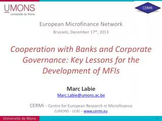 Cooperation with Banks and Corporate Governance: Key Lessons for the Development of MFIs