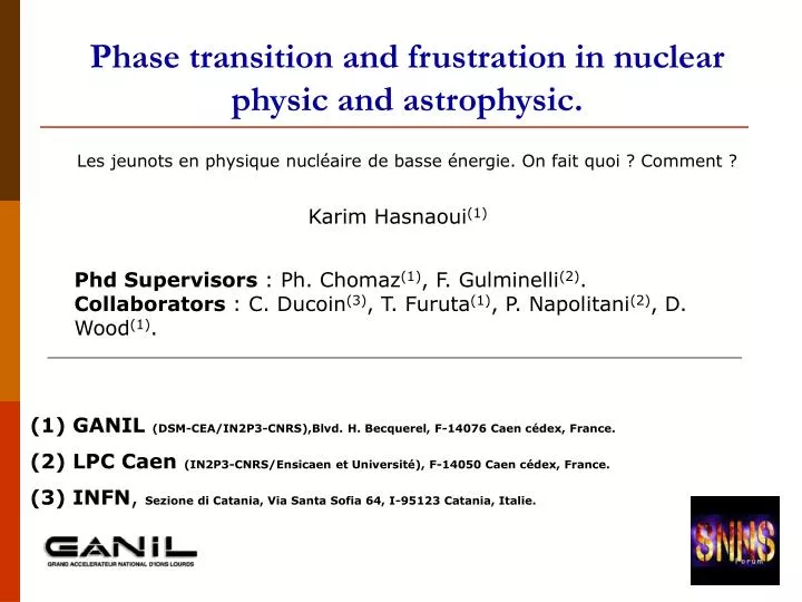phase transition and frustration in nuclear physic and astrophysic