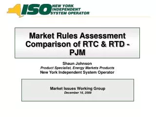 Market Rules Assessment Comparison of RTC &amp; RTD - PJM
