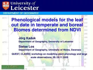 Phenological models for the leaf out date in temperate and boreal Biomes determined from NDVI