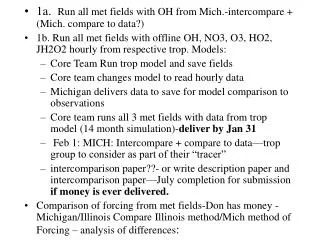 1a. Run all met fields with OH from Mich.-intercompare + (Mich. compare to data?)