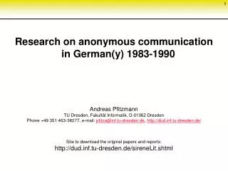Research on anonymous communication in German(y) 1983-1990