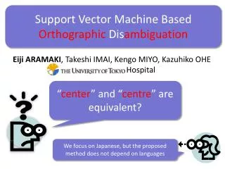 Support Vector Machine Based Orthographic Dis ambiguation