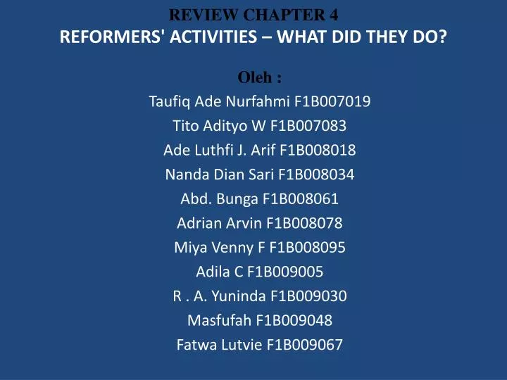 review chapter 4 reformers activities what did they do