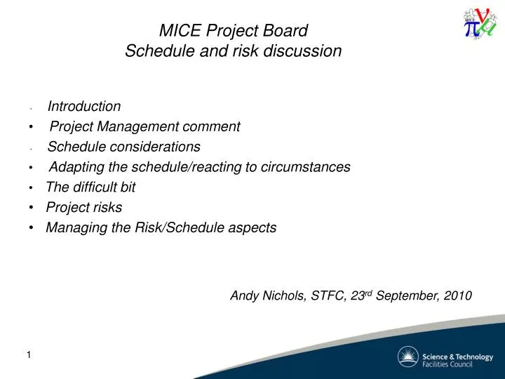 mice project board schedule and risk discussion